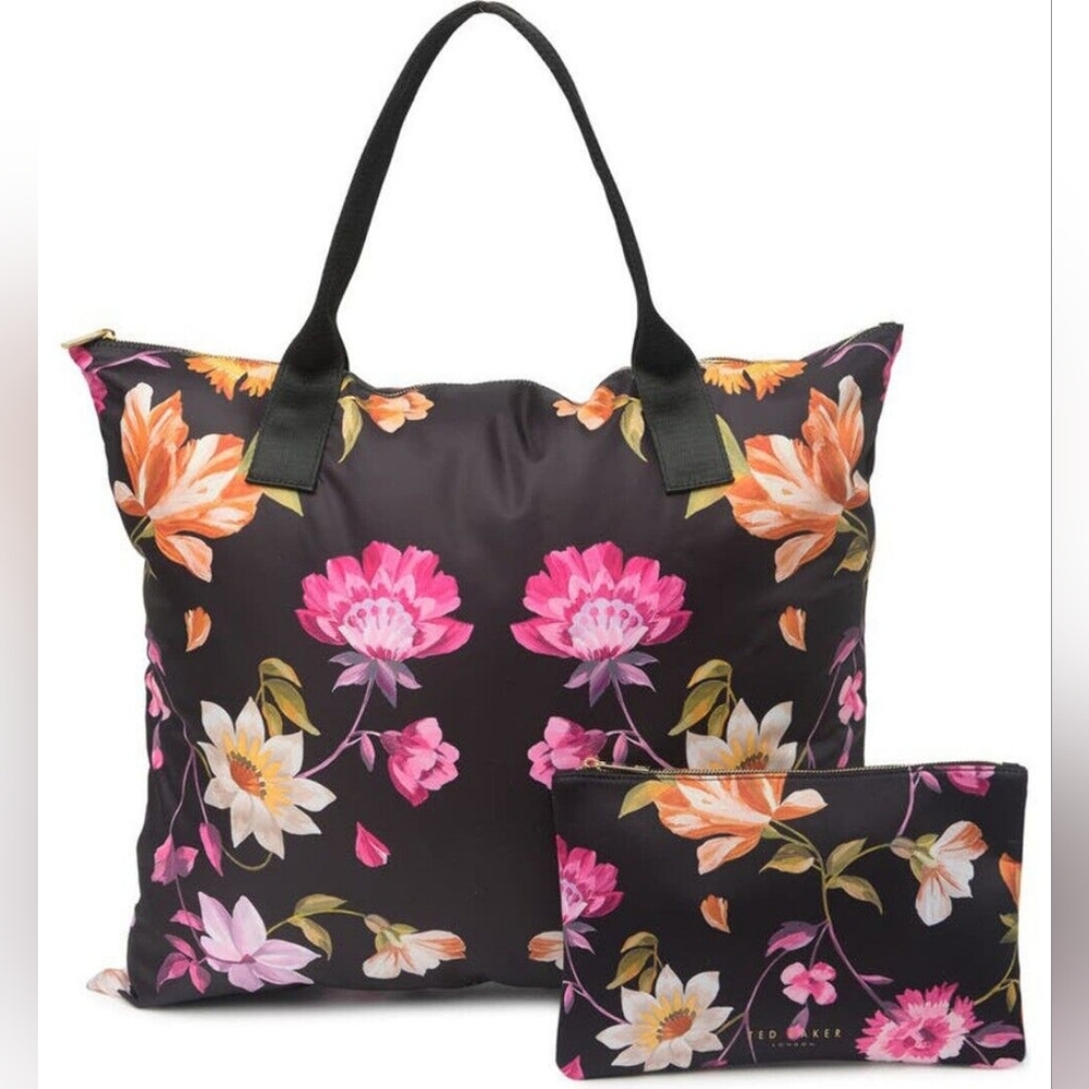 Ted Baker Floral Folding Foldable Shopper Shopping Tote Reusable Packable Bag